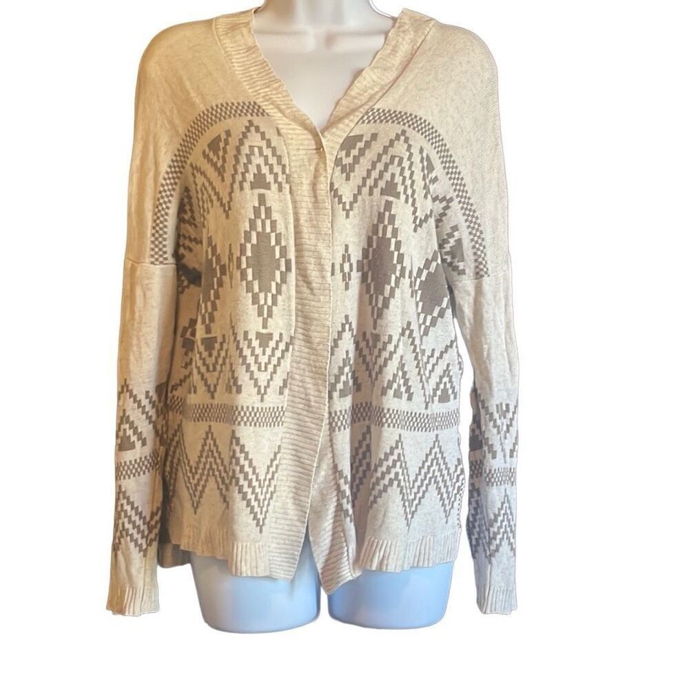 debut Brown Cream Southwestern Western Print Lightweight Open Cardigan Large